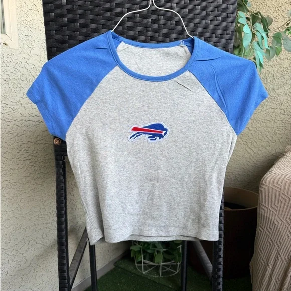 Blue and Gray Raglan T-Shirt, Buffalo Bills crop top, Football top - Picture 1 of 2